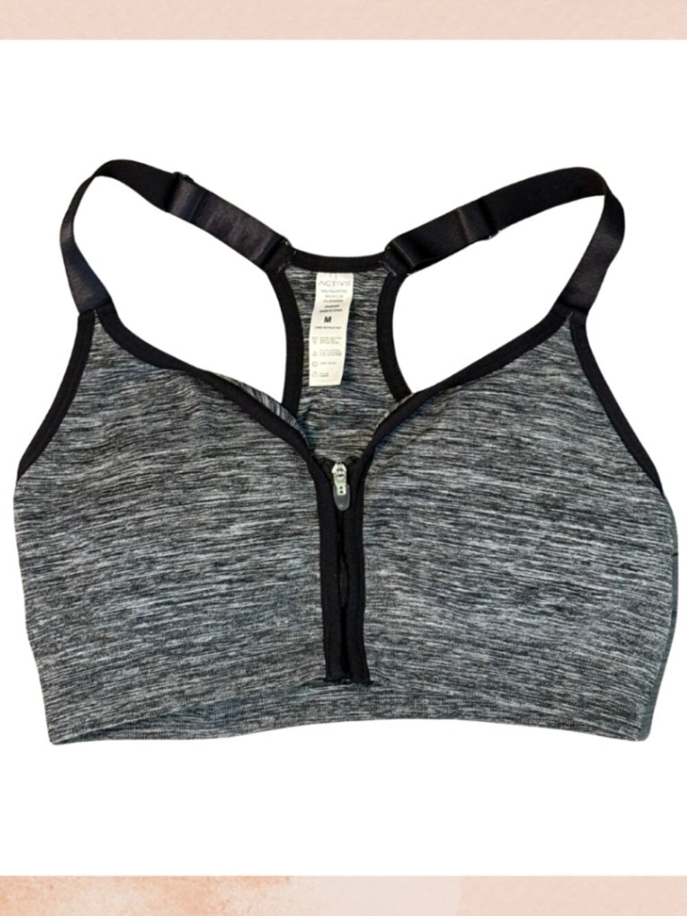 Activ8 Gray & Black Spacedye Zip-Front Racerback Sports Bra